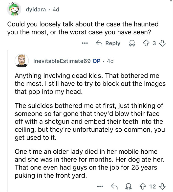 Reddit Q&A showing a retired major crimes detective discussing haunting cases and experiences with deadly crimes.