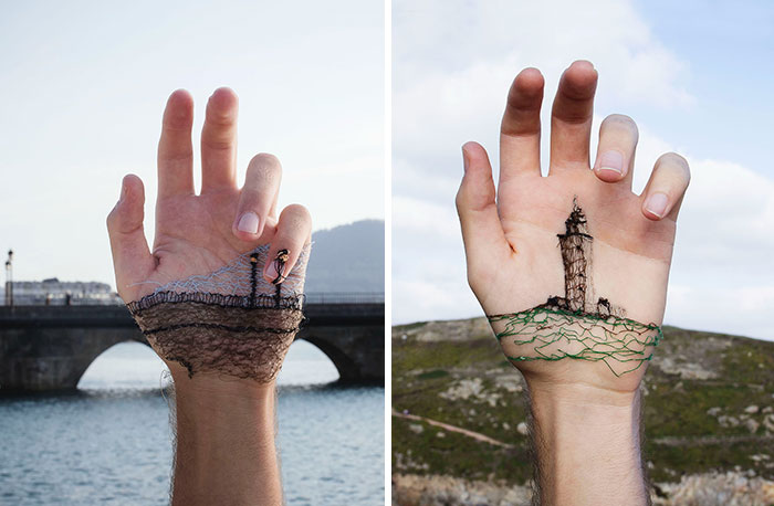 21 Emotional Photos Of A Man Who Stitches Landscapes Into His Skin