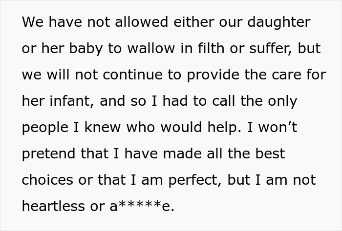 Text excerpt from dad confessing why he called CPS on teen daughter, explaining difficult decision and care for infant.