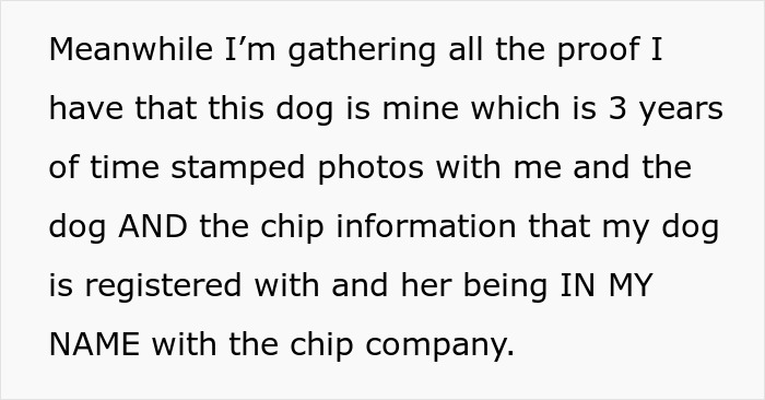 Proof gathering for stolen husky with time-stamped photos and chip information proving ownership and registration in owner’s name. - 17