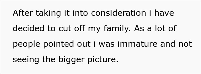 Woman's old fight with stepsister leads to her cutting all ties with entire family years later.