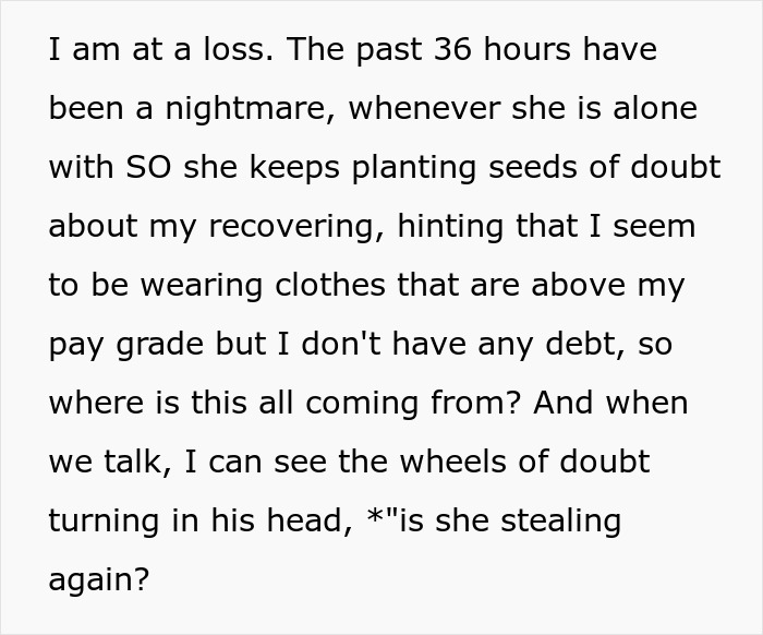 Text excerpt showing a lady framing her SIL to turn bro against his wife, causing doubt and conflict in the couple.