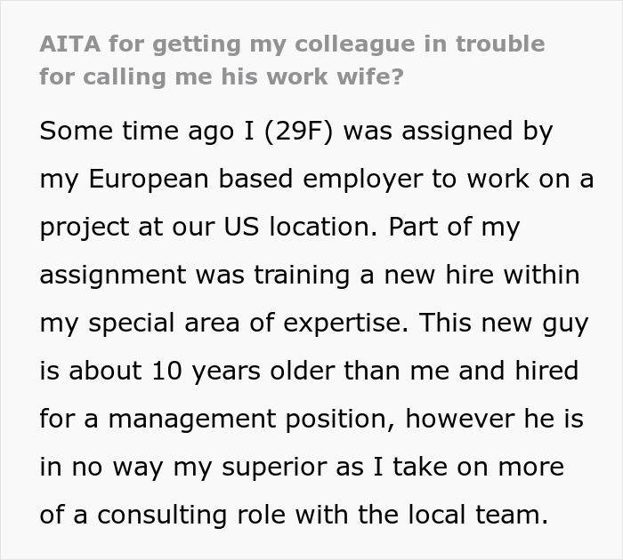 Woman Escalates Situation To Boss After New Guy Flirts And Keeps Calling Her His Work Wife