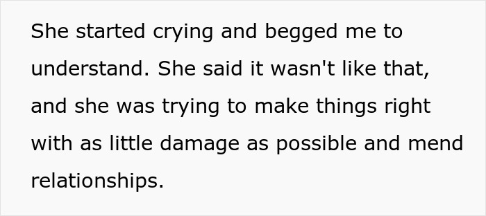 Text excerpt showing a wife explaining and trying to mend relationships after secret cyber-bullying was discovered. - 20