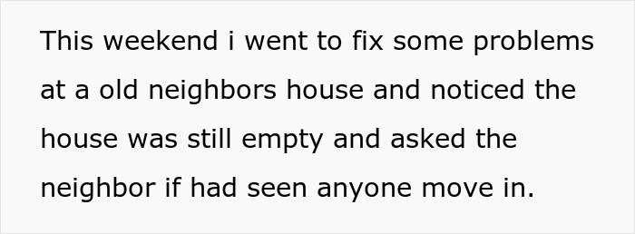 Note showing text about fixing problems at an old neighbor&rsquo;s empty house and inquiring about new occupants.