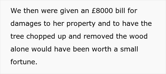 A legal bill for damages after a jealous Karen cut down her neighbor’s trees leading to a six-figure fine. A legal bill for damages after a jealous Karen cut down her neighbor’s trees leading to a six-figure fine.