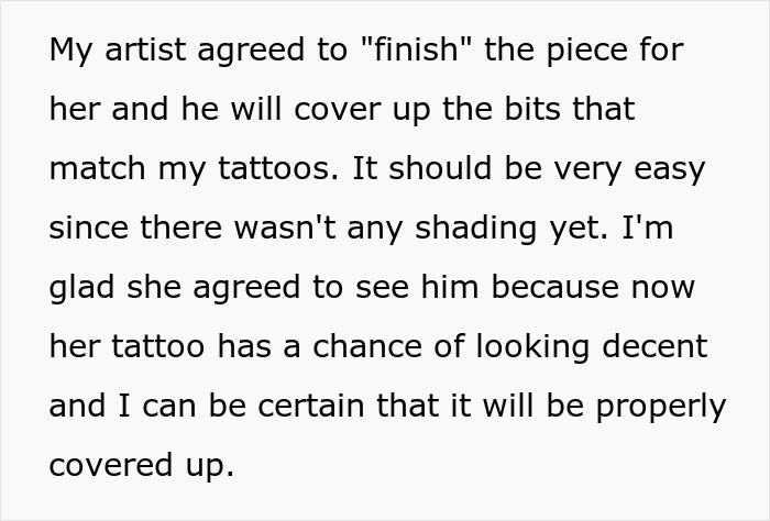 Tattoo artist working on girlfriend&rsquo;s massive tattoo cover-up, enhancing the design with detailed shading and finishing touches.