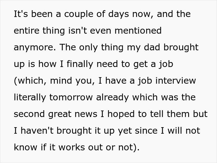 Graduate feels crushed after mom&rsquo;s doubt, coping with family pressure while preparing for a job interview tomorrow.