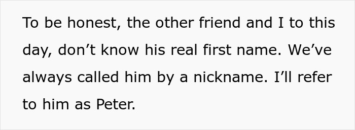 Text excerpt showing two friends mentioning a nickname while recalling a friends call two decades later. Text excerpt showing two friends mentioning a nickname while recalling a friends call two decades later.
