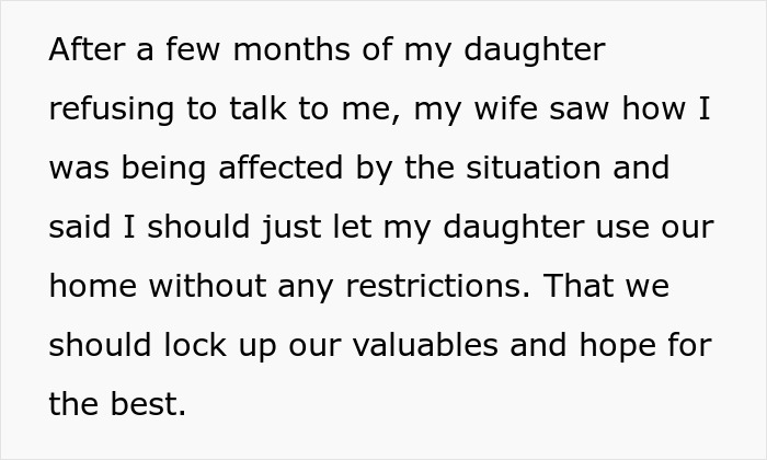 Text excerpt describing a man struggling with his daughter refusing to talk after he won&rsquo;t let her get married in his yard.