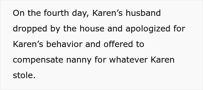 Text describing a nanny catching a neighbor stealing fruit from her garden and serving a plate of revenge.