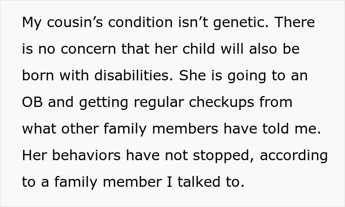 Text excerpt discussing a disabled daughter&rsquo;s pregnancy and related family concerns sparking a family feud.