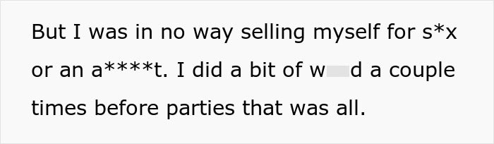 Text excerpt showing a woman defending herself amid a long-standing fight with her stepsister and family.