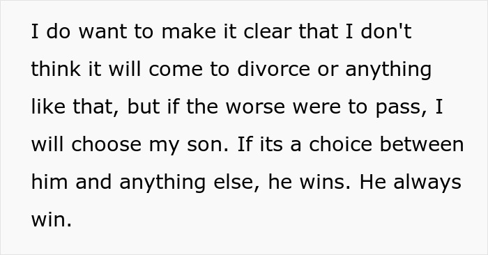 Text excerpt showing a father affirming support for his gay son regardless of family conflict or potential divorce.