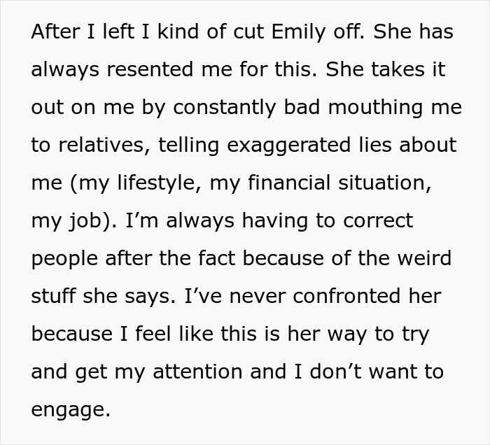 Person tells half-sister they ran away because of her, causing family fallout and ongoing resentment between siblings. Person tells half-sister they ran away because of her, causing family fallout and ongoing resentment between siblings.