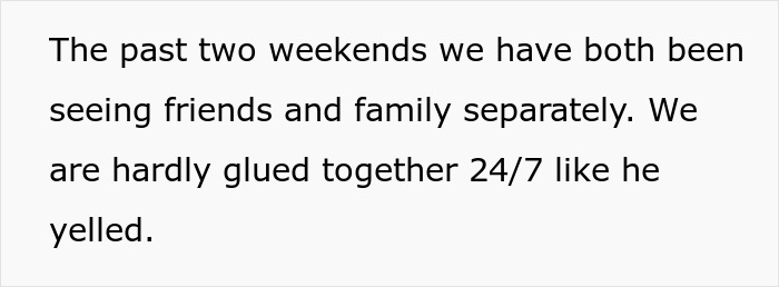 Text excerpt about woman discovering boyfriend told friends she couldn't join couples trip without asking her first.