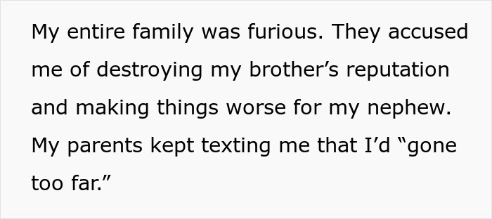 Text showing family dispute over nephew’s safety, with concerns about a controlling brother and involvement of CPS. Text showing family dispute over nephew’s safety, with concerns about a controlling brother and involvement of CPS.