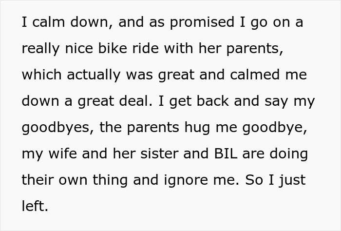 Text describing a husband ignored by his wife and family during a trip, highlighting resentment and humiliation.