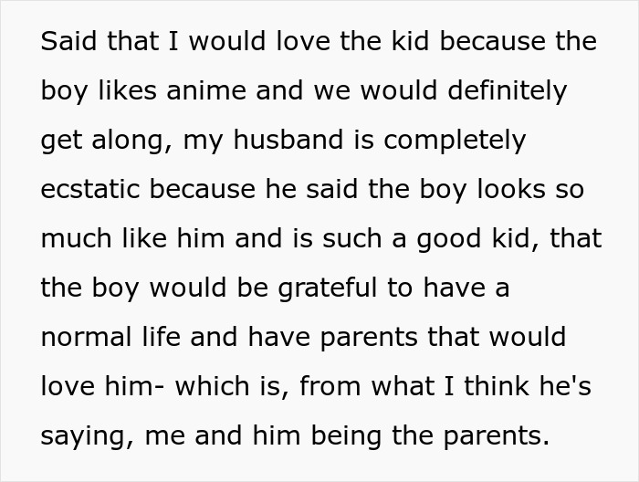 Text excerpt about a husband hiding an affair for nine years and the boy needing a new mom and bedroom. Text excerpt about a husband hiding an affair for nine years and the boy needing a new mom and bedroom.