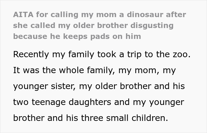 Woman calls son disgusting for carrying pads for daughters, throws teary fit when labeled a dinosaur in family conflict.