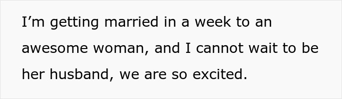 Text on screen about man getting married soon, highlighting tension around urging gay brother to come out at wedding. Text on screen about man getting married soon, highlighting tension around urging gay brother to come out at wedding.