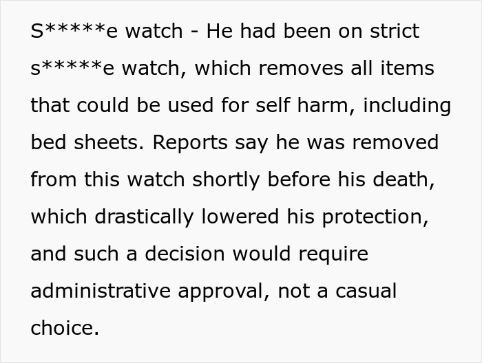Man with prison officer experience questions truthfulness about Epstein&rsquo;s death and related watch removal details.