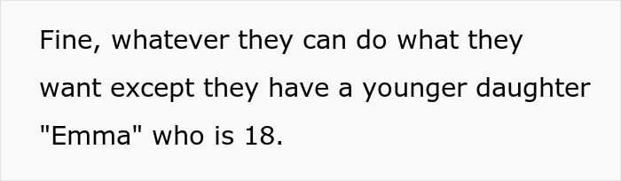 Text showing a conversation mentioning a younger daughter Emma who is 18, related to a woman agreeing to a temporary houseguest. Text showing a conversation mentioning a younger daughter Emma who is 18, related to a woman agreeing to a temporary houseguest.