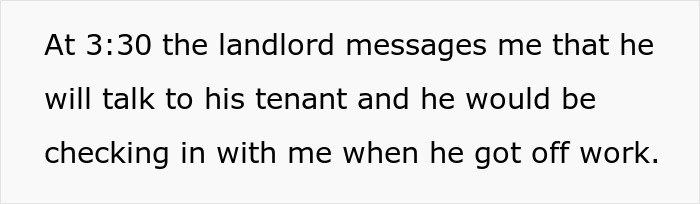 Screenshot of a landlord messaging about talking to a tenant and checking in after work in a trespassing dispute.