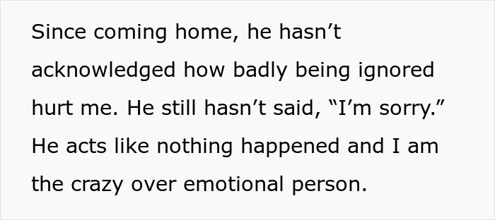 ALT text: Text describing emotional pain and being ignored by a man-child husband during a family vacation.