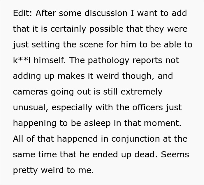 Text discussing prison officer&rsquo;s experience raising doubts about the official story of Epstein&rsquo;s death circumstances.