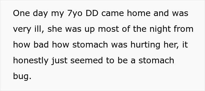 Text showing a parent describing their 7-year-old&rsquo;s severe stomach pain linked to lactose intolerance concerns.