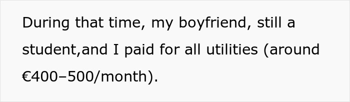 Text excerpt showing a person describing paying utilities while dealing with parents forcing pay expensive rent.