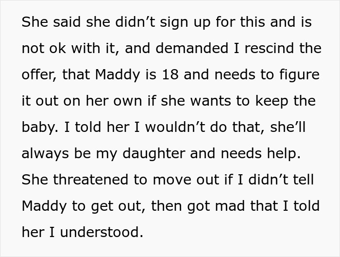 Text conversation showing a mom's conflict after allowing pregnant daughter to move back and girlfriend&rsquo;s ultimatum given.