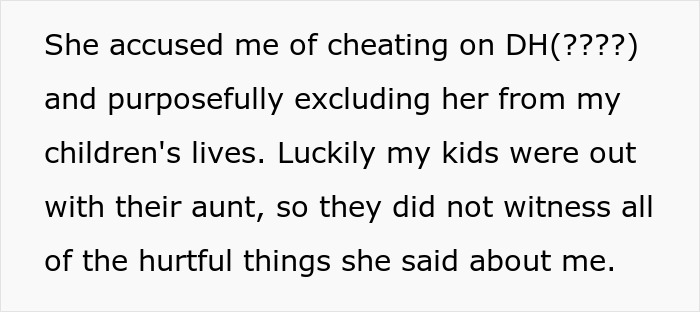 Text excerpt showing a widow accused of cheating and exclusion from children's lives, highlighting family conflict.