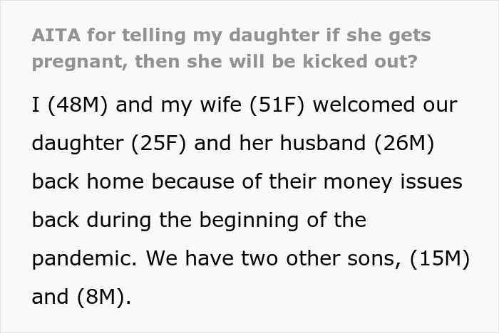 Parents ruin relationship with daughter after forbidding her to have a baby under their roof during pandemic.