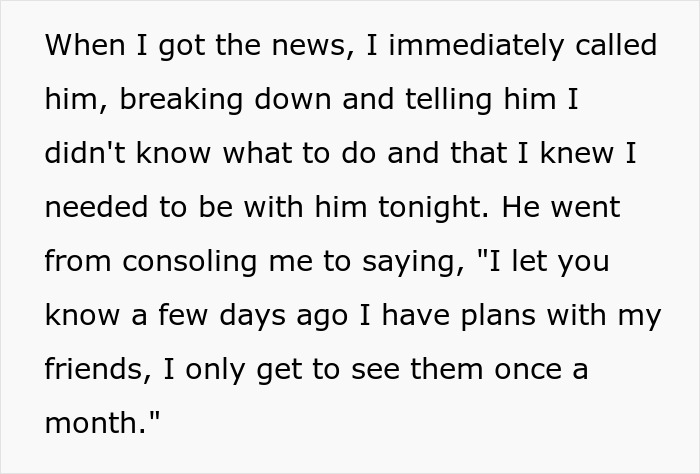 Text excerpt showing a woman&rsquo;s emotional heartbreak revealing her boyfriend&rsquo;s true character after her mother&rsquo;s death.