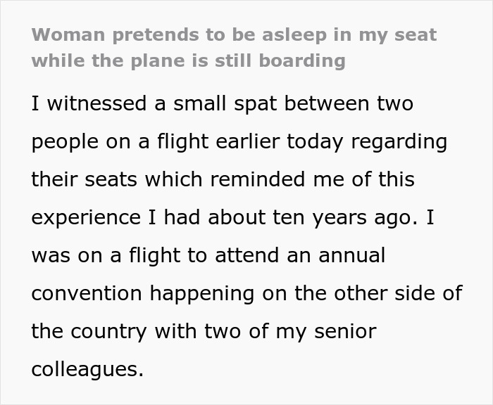 Lady pretending to be asleep in passenger's aisle seat, refusing to move during plane boarding conflict. Lady pretending to be asleep in passenger's aisle seat, refusing to move during plane boarding conflict.