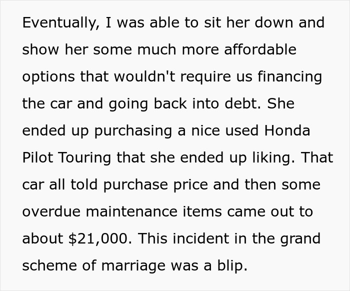 Husband drags wife out of dealership before she can show him the car she wants, causing tension during car shopping.
