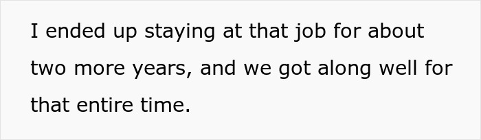 Text excerpt about staying at a job longer, unrelated to boss banning flexible hours, shown on a plain background. Text excerpt about staying at a job longer, unrelated to boss banning flexible hours, shown on a plain background.