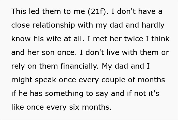 Text excerpt from a woman explaining lack of close relationship with autistic stepbrother and caregiving expectations.