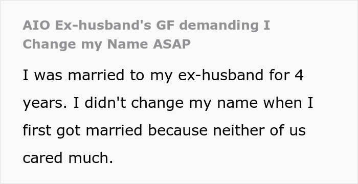 Woman Doesn’t Get What Her Last Name Has To Do With Ex Not Being Able To Get Married Again Woman Doesn’t Get What Her Last Name Has To Do With Ex Not Being Able To Get Married Again
