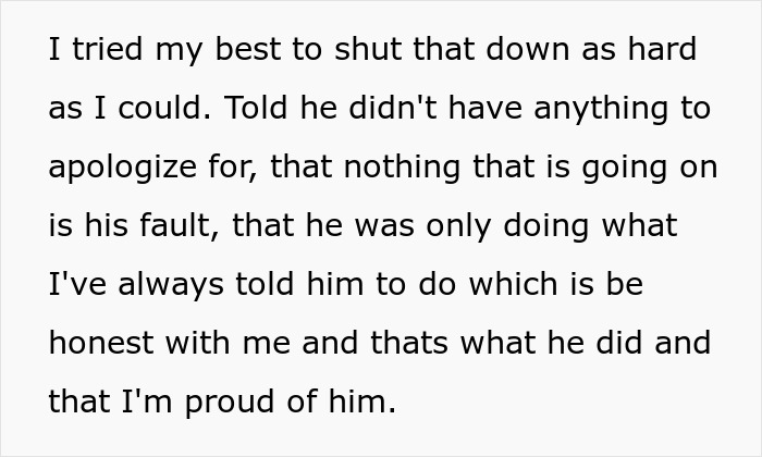 Text excerpt showing a dad expressing pride in his gay son and standing by him despite family conflict.