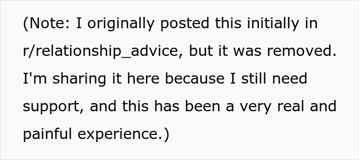 Text excerpt from a post about a man getting sick after eating food his dad touched, seeking support and advice.