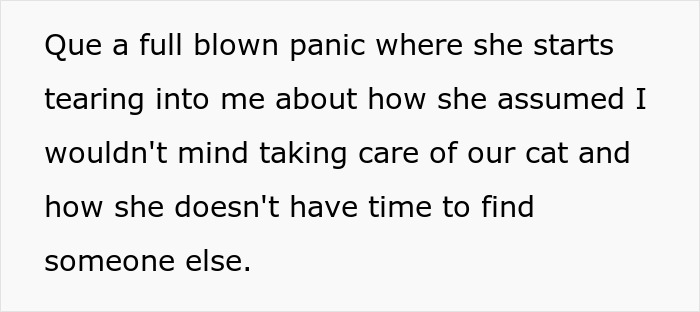 Roommate refuses to be the litter box servant as lady plans family vacation and dumps cat duties on her.