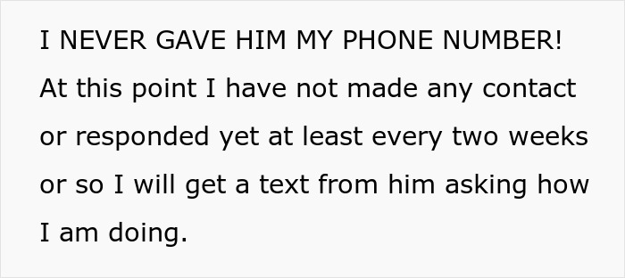 Text describing a 20-year-old female colleague receiving incessant creepy texts from a guy, urging HR involvement. Text describing a 20-year-old female colleague receiving incessant creepy texts from a guy, urging HR involvement.