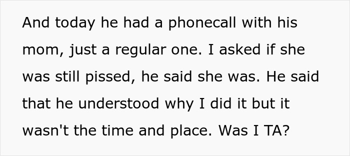 Text excerpt showing a woman sharing a phone call conflict involving her mother-in-law about a baby&rsquo;s name.