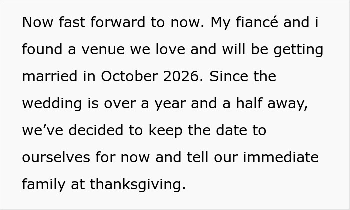 Bride cuts mom off from key wedding plans, deciding to keep wedding date private and share only with immediate family. Bride cuts mom off from key wedding plans, deciding to keep wedding date private and share only with immediate family.