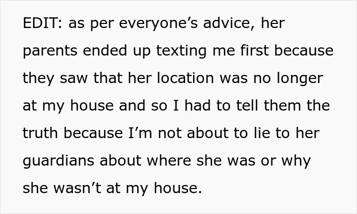 Text showing an edit explaining how a teen&rsquo;s parents texted after noticing her location was no longer at a best friend&rsquo;s house.