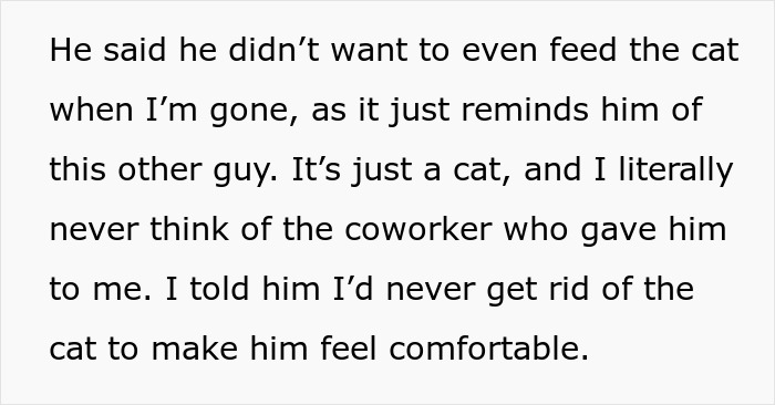 Text about a guy fussing over the cat his girlfriend was given by another man, causing relationship tension. Text about a guy fussing over the cat his girlfriend was given by another man, causing relationship tension.