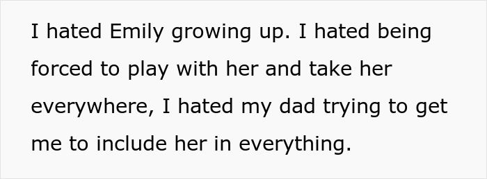 Text excerpt showing a person expressing resentment toward their half-sister, highlighting family fallout tension. Text excerpt showing a person expressing resentment toward their half-sister, highlighting family fallout tension.